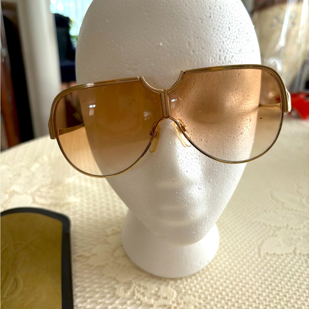 Gold YSL Aviator Sunglasses with Original Case